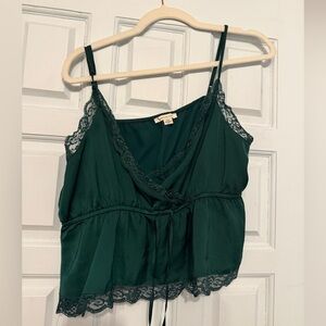 American Eagle Dark Green Lace-Trim Tank Top